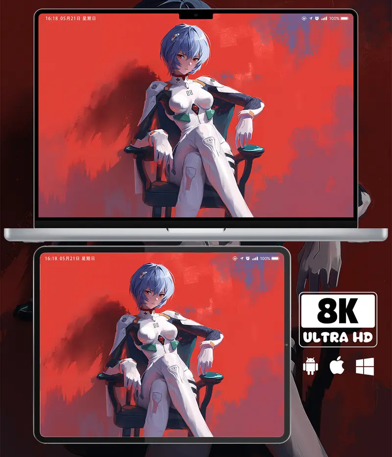 EVA 绫波丽红背景战斗服8K壁纸(手机电脑平板手表各1张) 第2张