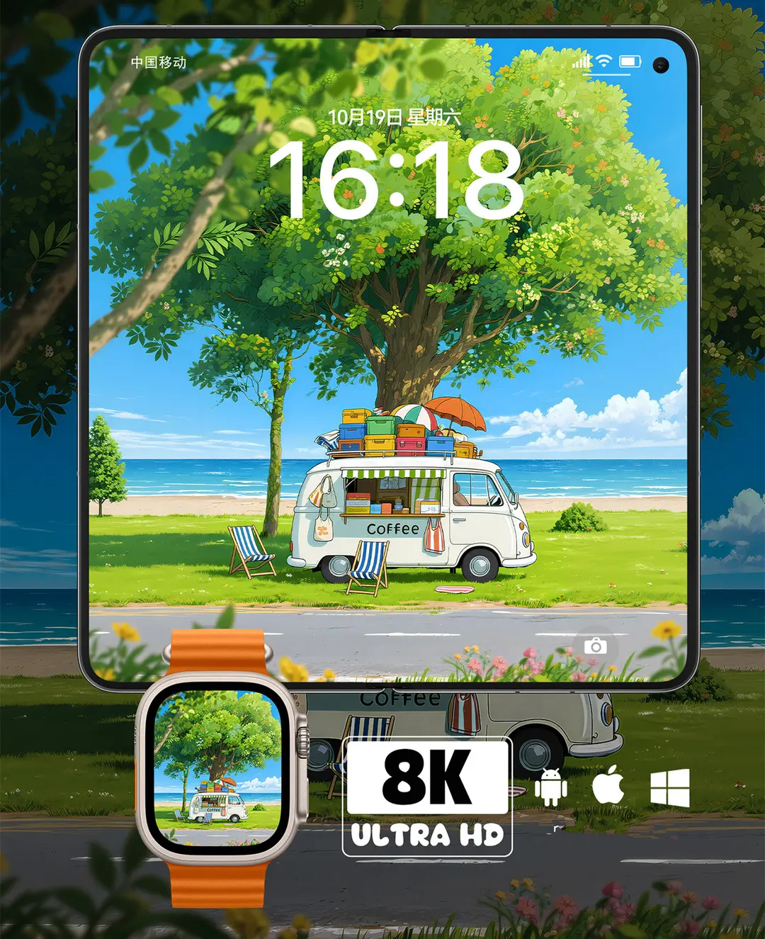 夏日海边咖啡车治愈系8K高清壁纸（共7张图片) 第3张