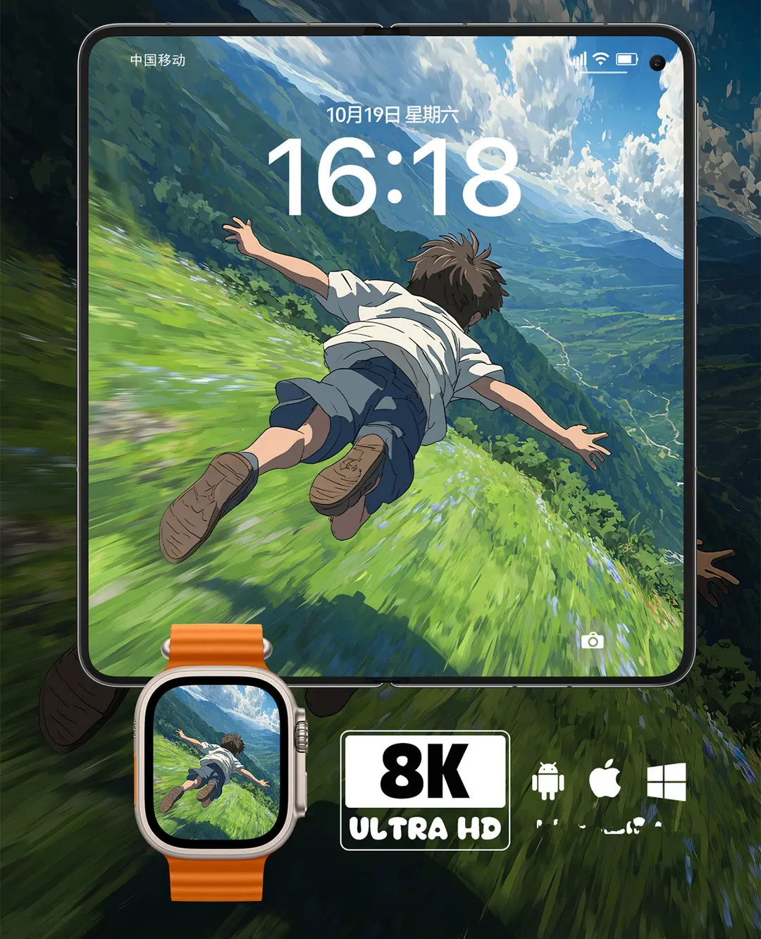 山谷少年飞跃插画治愈系8K壁纸（共7张图片) 第3张
