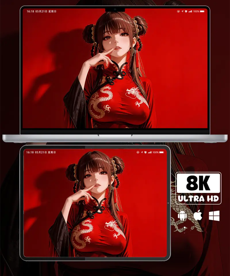 新中式龙纹旗袍二次元美少女超清8K壁纸（共7张图片) 第3张
