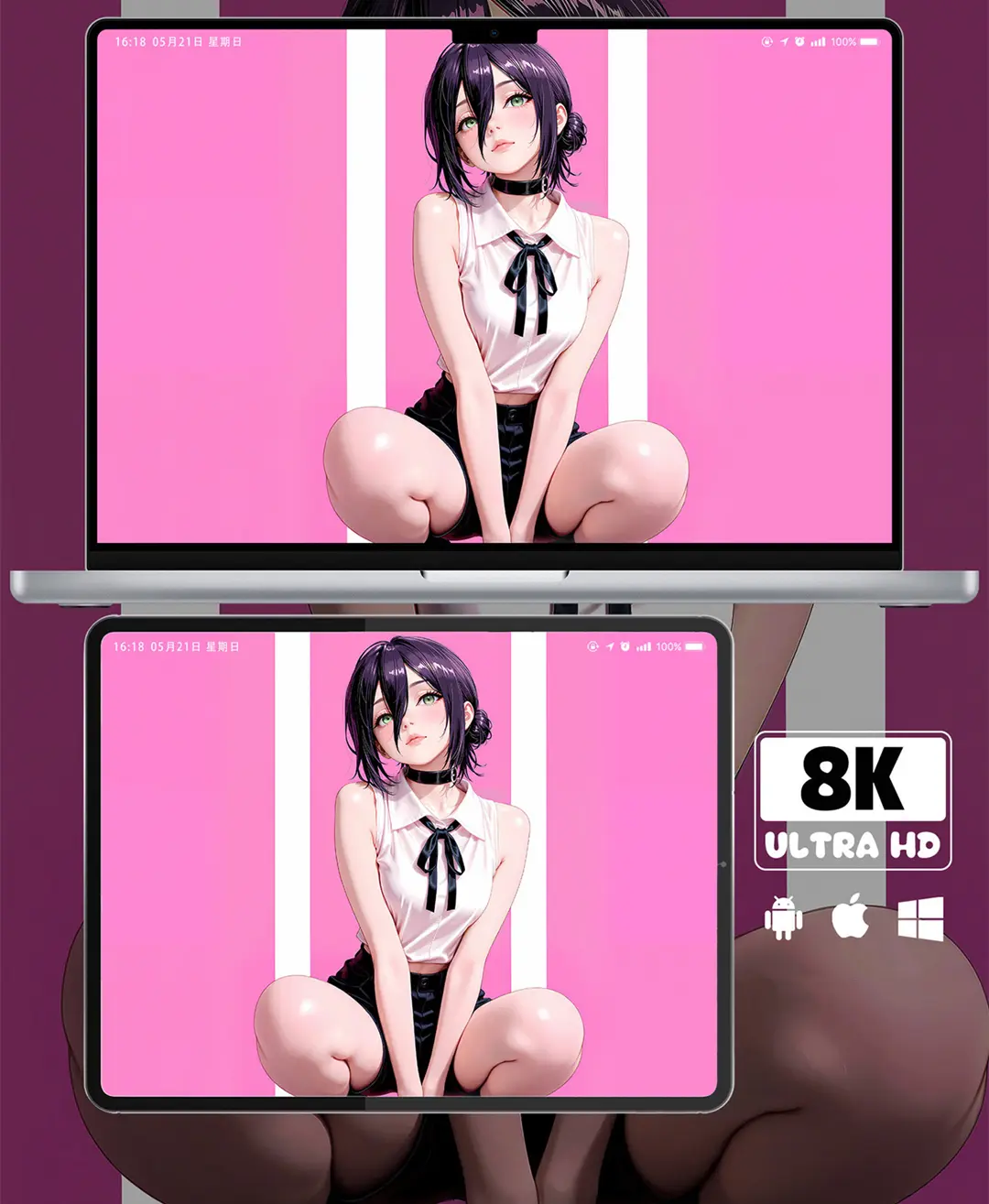 电锯人蕾塞粉调简约风动漫二次元美少女8K壁纸（共7张图片) 第3张