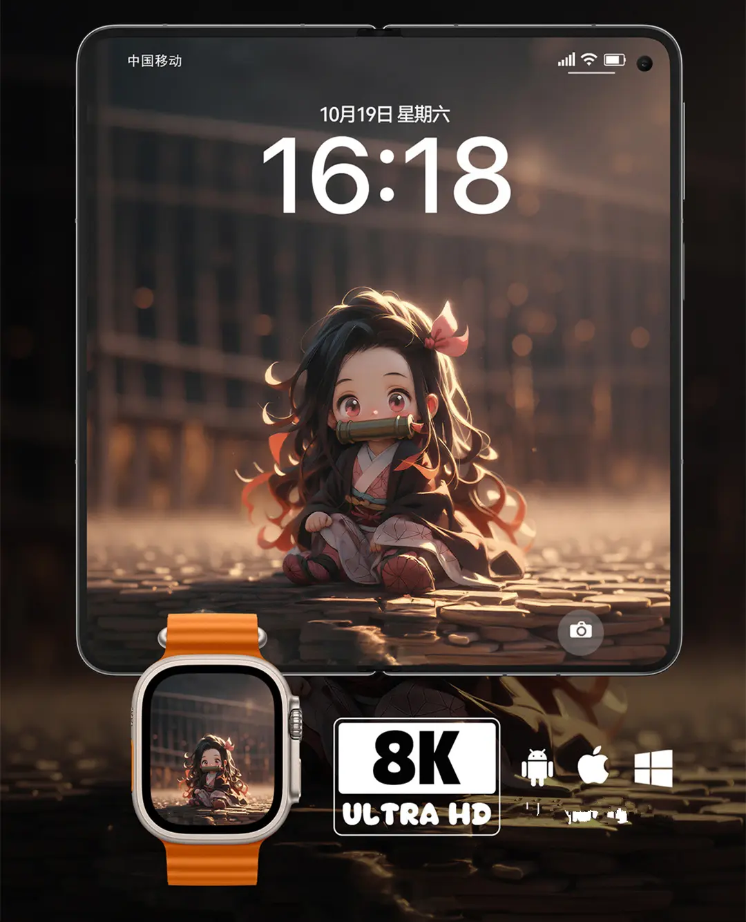 鬼灭之刃Q版祢豆子二次元美少女8K超清壁纸（共7张图片) 第2张