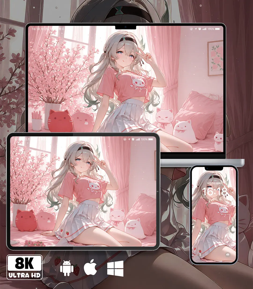崩坏流萤粉系二次元游戏美少女8K壁纸（共7张图片)