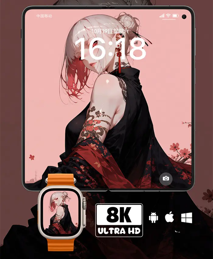 国风白发纹身美少女8K超清壁纸（共7张图片) 第2张