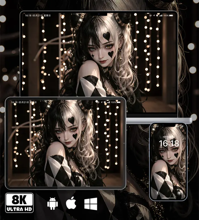 黑白双拼发色美少女8K超清壁纸（共7张图片)