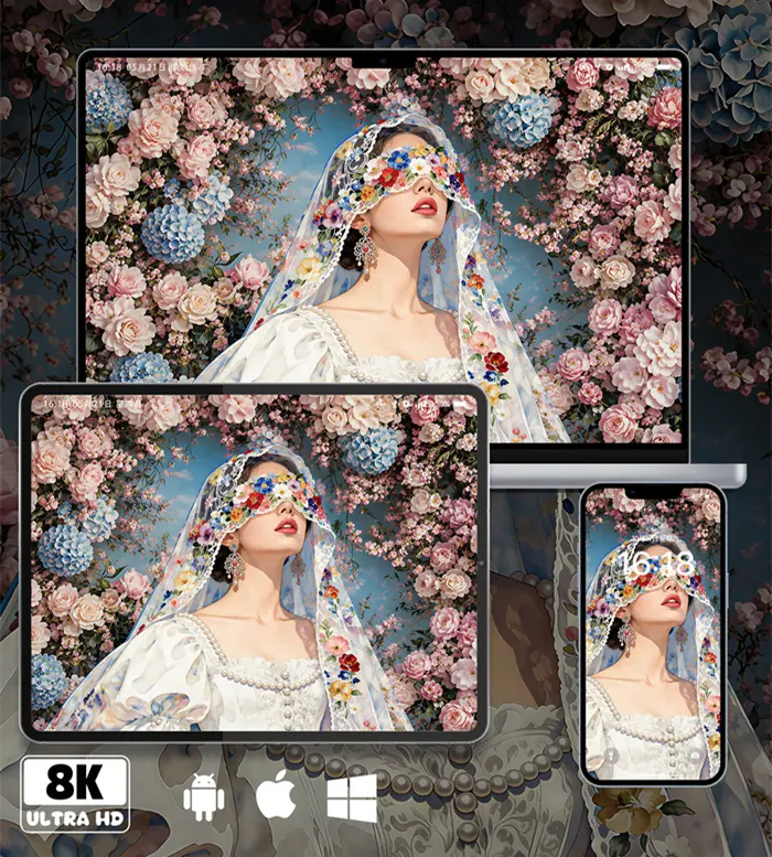 唯美繁花纱梦美少女8K超清壁纸（共7张图片)