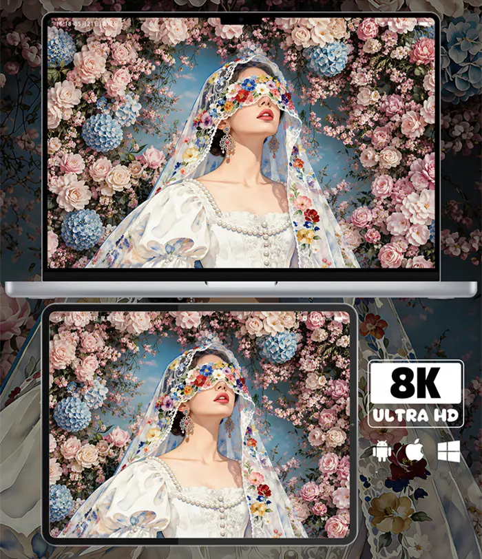 唯美繁花纱梦美少女8K超清壁纸（共7张图片) 第3张
