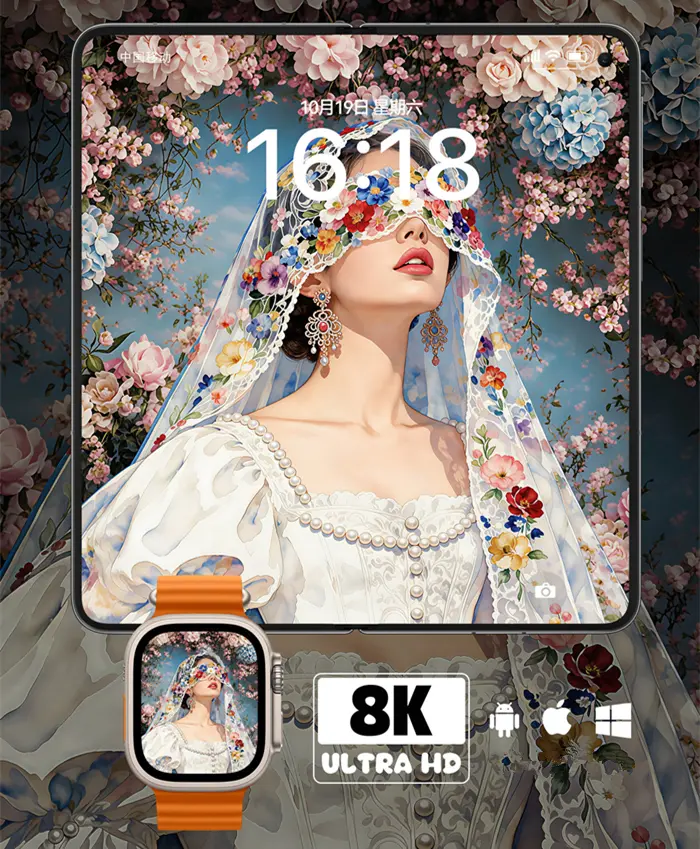 唯美繁花纱梦美少女8K超清壁纸（共7张图片) 第2张